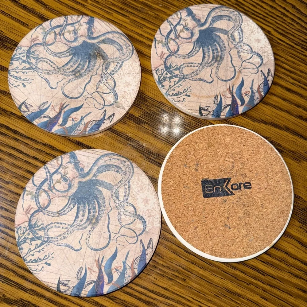 Vintage Set of 4 Octopus Coasters - Picture 6 of 7